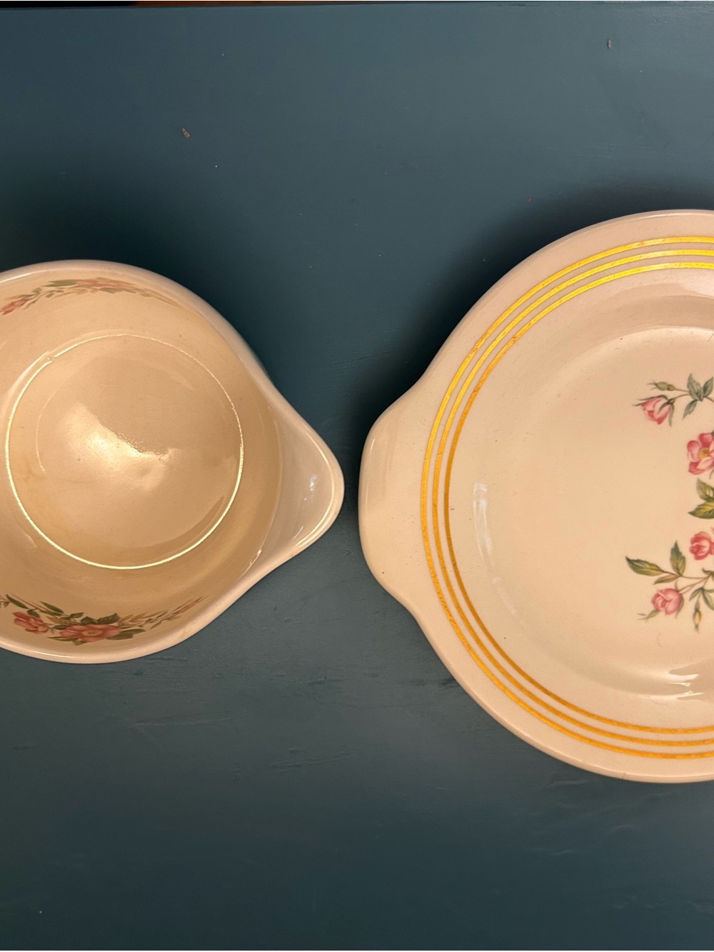 Vintage  Cream Floral Ceramic Gravy  Dish Set